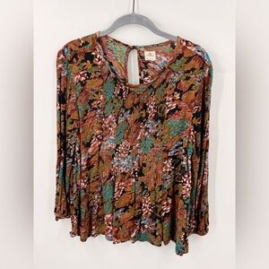 O’Neil Womens Boho Smocked Dark Aesthetic Shirt Size Medium Long Sleeve